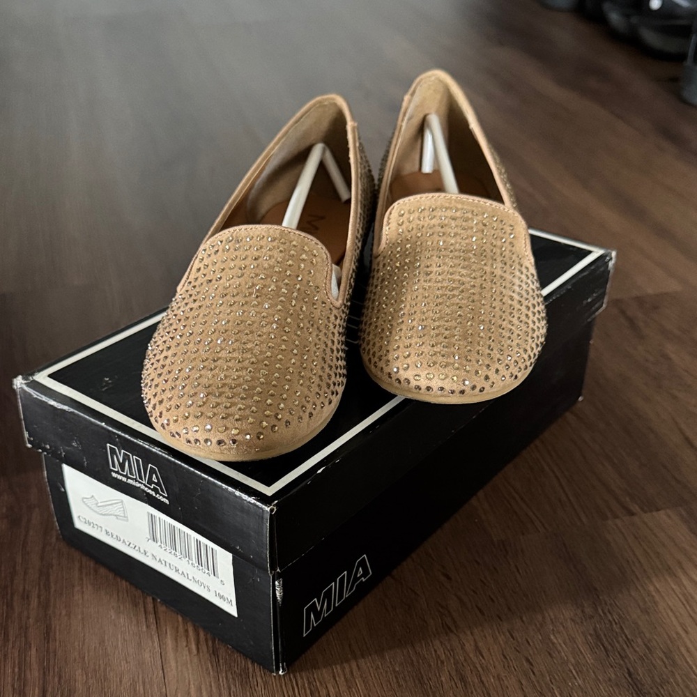 Tan Studded Women's Loafers
